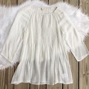 Indigo Soul Smocked Front Sheer Boho White Top